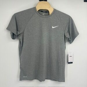 NWT Nike Swim Mens Dri-FIT UV Rash Guard Heather Grey Shirt NESSA589-090 XL